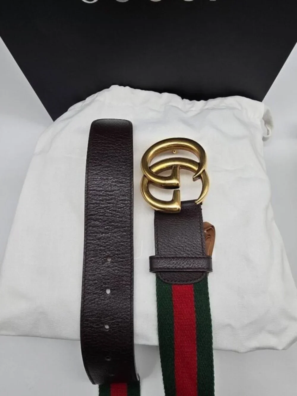 Authentic Gucci Web Elastic Torchon Double G Belt